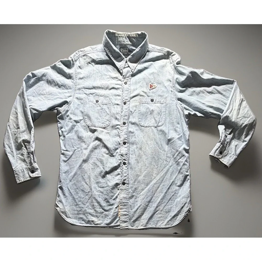 Vintage Rare Polo Ralph Lauren Yacht Club Flag Button Up Shirt Custom Fit Sz XL